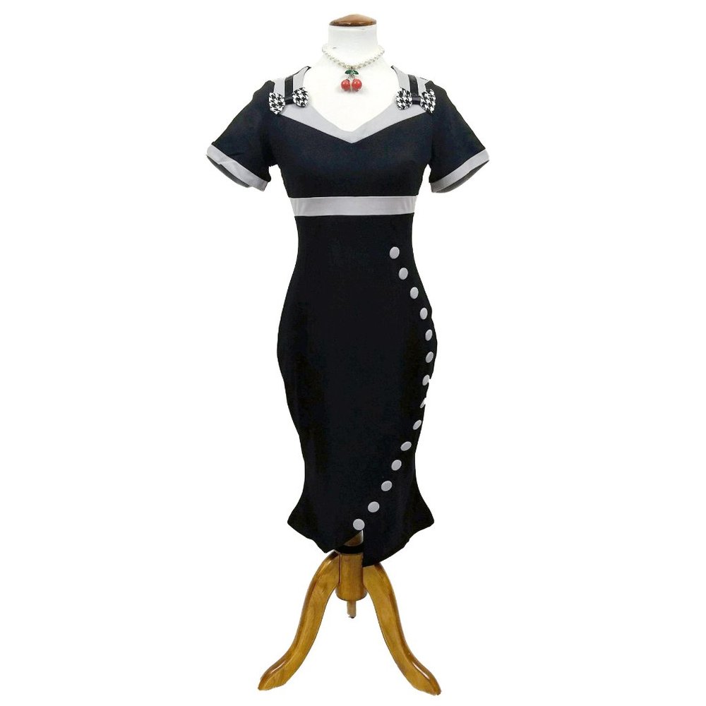 Black Curvalicious Button Wiggle Dress - Picture 3 of 7